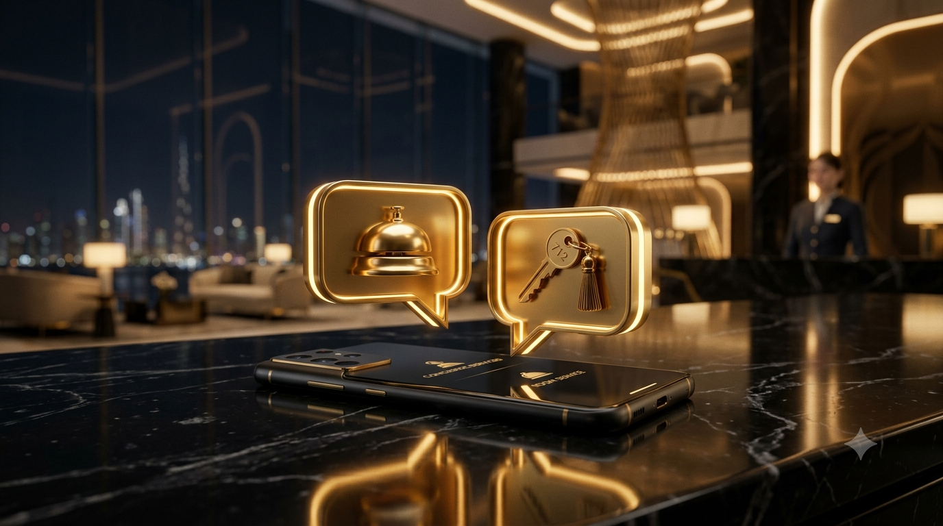 AI concierge chatbot answering hotel guest messages on WhatsApp in Dubai